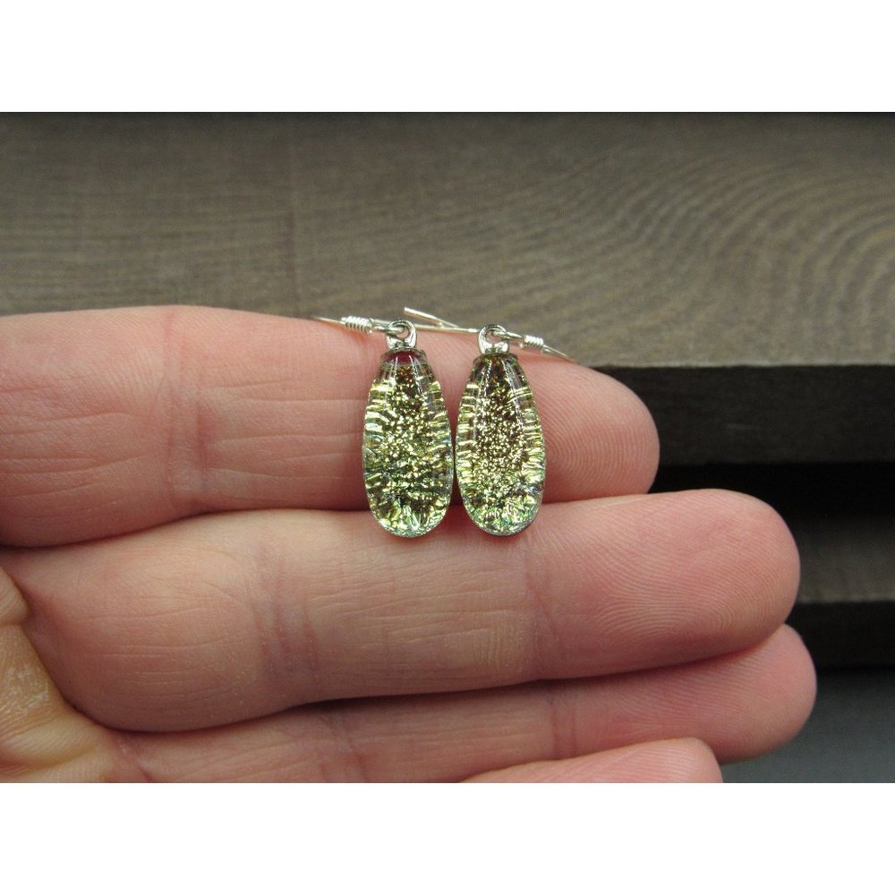 Sterling Silver Cool Two Color Glass Dangle Earrings